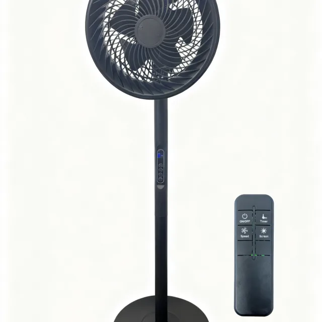 Ventilador de piso com circulação de haste de plástico preto de três seções de 12 polegadas
