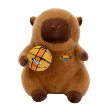 Capivara com bola de basquete, amarelo · Pelúcia · 30 cm