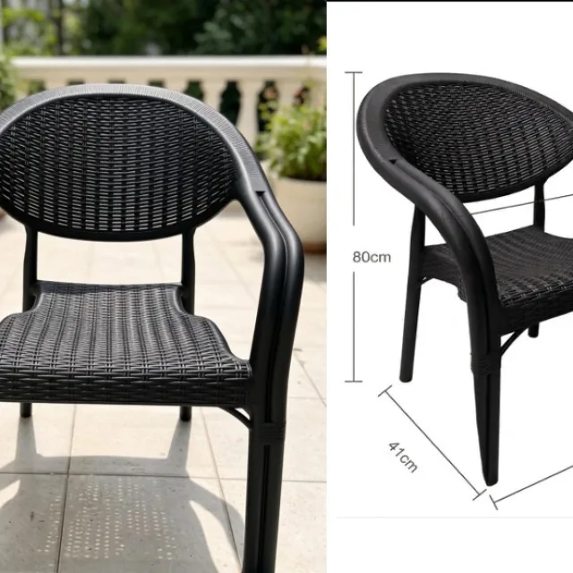 Silla de plástico tipo ratán con brazos 80 × 41 × 57 cm Negro
