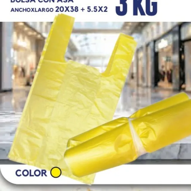 FULL PLAST Bolsa con asa tipo camiseta 3 kg / 20 × 38 + 5.5 × 2